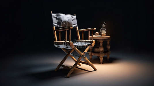 3D 渲染中电影导演椅上的石板和投影仪