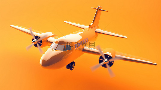 背景机场背景图片_飞机在充满活力的橙色背景上隔离 3d 渲染