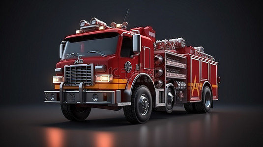 红色商用背景图片_白色背景上独立站立的 3D 渲染消防车的插图