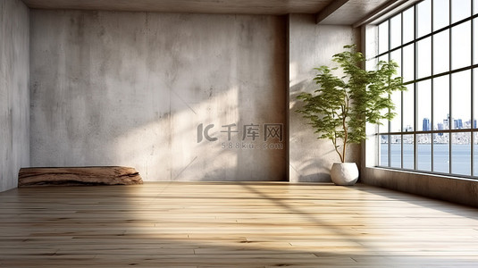 蓝白背景背景图片_室内设计中混凝土和木材的美学融合 3D 渲染