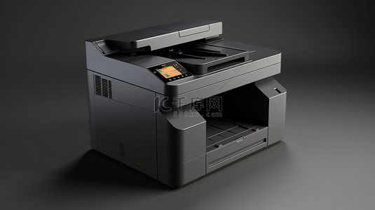 灰色背景下激光多功能打印机的 3d 插图
