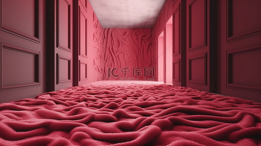 柔和的彩色 3D 渲染现代地毯与古董背景形成对比