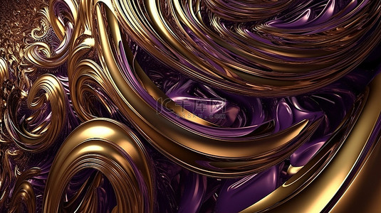3d 渲染艺术中的金色和紫色漩涡