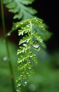 水滴森林背景图片_森林里的一棵小植物被水滴覆盖