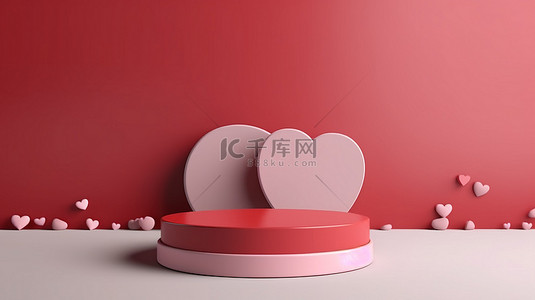 欢庆爱情的简单设计，在空荡荡的现实舞台 3D 渲染上配有礼品盒