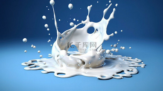奶滴牛奶背景图片_带背景的飞溅奶滴的 3D 插图