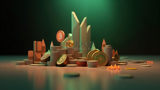 创意概念图背景图片_粘土中的加密货币交易 3D 渲染概念图