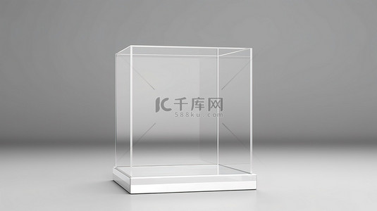 透明丙烯酸玻璃橱窗展示盒侧视图的 3D 渲染