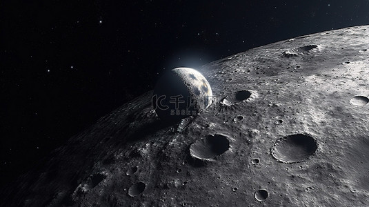 从 3d 渲染中描绘的卫星看到的月球陨石坑表面