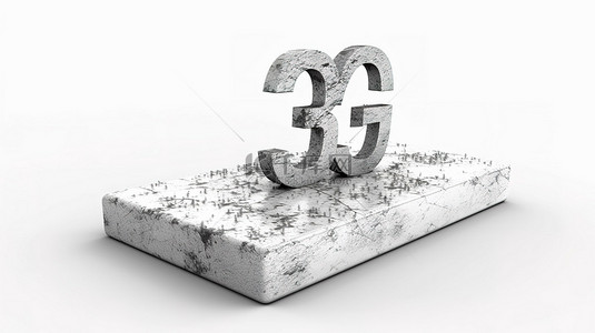 3D 渲染墓碑与 rip 和 3g 蜂窝技术标志白色背景