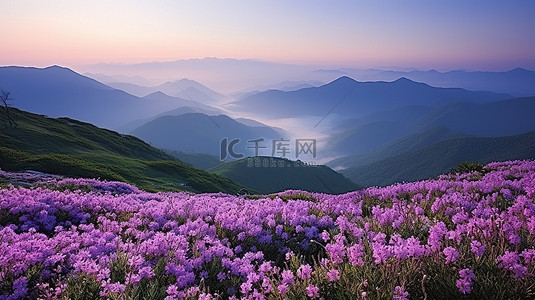 蓝色花田背景图片_山野紫色花