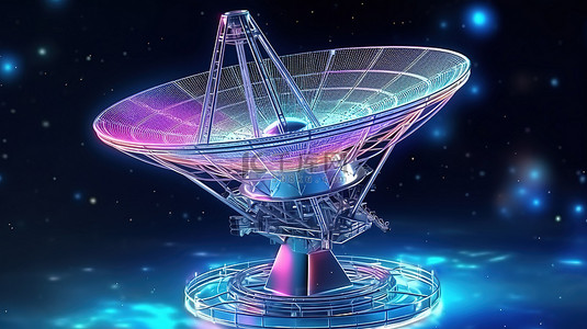 通信网络背景图片_全息卫星天线和望远镜接口的先进技术 3D 插图