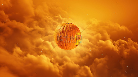 武术动作剪影背景图片_满月万圣节背景充满活力的橙色天空，星星和云彩具有大黄色月亮 3D 渲染插图