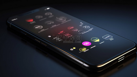 手机小程序界面背景图片_带有语音气泡和铃铛图标的 3D 渲染中的智能手机通知中心界面