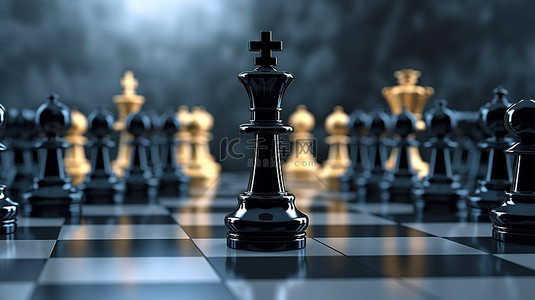 3D 渲染棋盘上掉落的象牙棋子中的黑暗君主