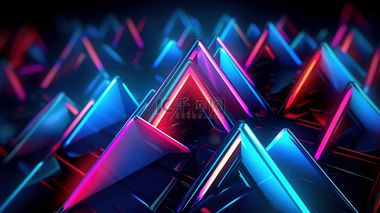 充满活力的霓虹灯线条和三角形抽象背景与优雅和豪华的 3D 插图完美的俱乐部