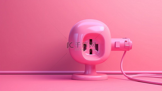 带电源插头的电力技术的简约粉色 3D 渲染