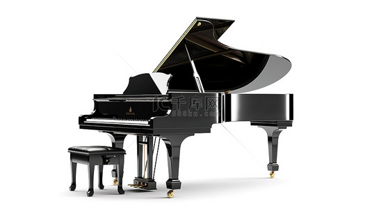 音乐琴键背景图片_永恒的乌木钢琴站在白色画布上的 3D 印象