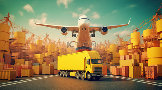 物流车背景图片_全球物流交付和运输服务的 3D 插图