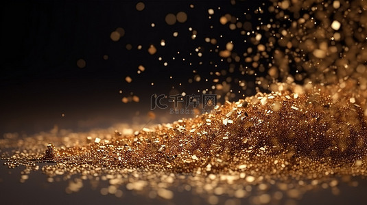 抽象背景中闪闪发光的金色沙粒的垂直 3D 渲染