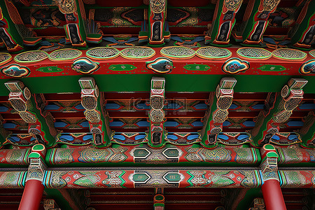 长城竖图背景图片_韩国首尔 s kyngs 寺庙的天花板