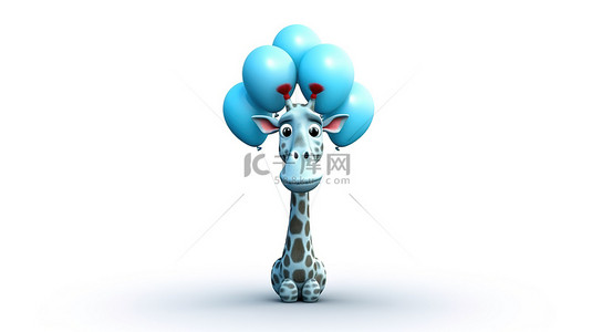 白色背景与蓝色长颈鹿形气球动物的 3D 插图