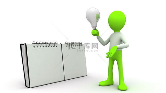 紙人背景图片_三维人拿着一个文件夹和一个白色背景上写着“想法”一词的标牌