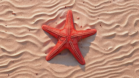 猩红色加勒比海海星栖息在沙质表面 3d 渲染上