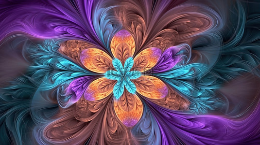 令人惊叹的分形花朵图案在 3D 渲染中生动地展示颜色形状和设计元素
