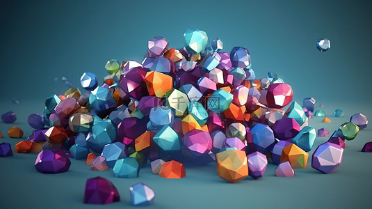钻石的形成背景图片_由大量分散的宝石形成的云消息，以 3D 形式展示