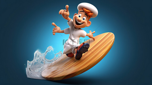 搞笑背景图片_搞笑 3D 卡通厨师赶海浪