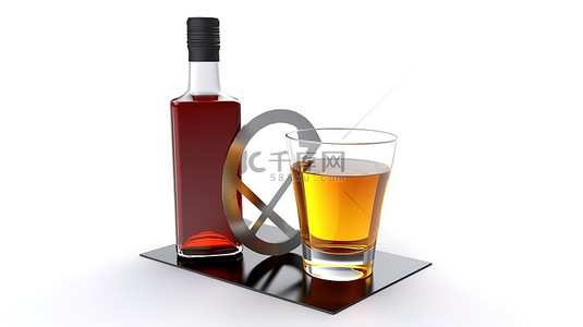 3d 渲染的白色背景上禁止酒精饮料符号