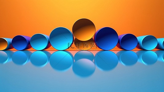 蓝色背景抽象 3D 渲染上充满活力的圆形排列