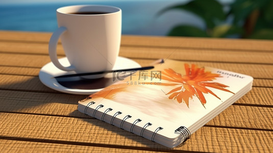 蓝色日历背景图片_海洋咖啡休息极端特写空白日历与一杯乔 3d 渲染