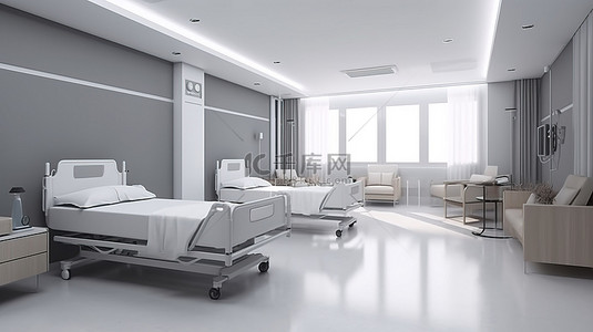 医院体检背景图片_医院住院室配有床和便利设施，采用令人惊叹的 3D 渲染
