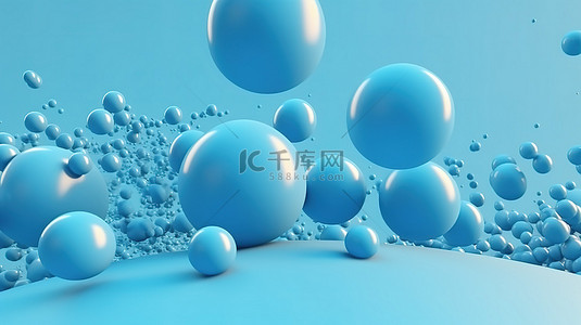 柔和的背景与 3D 渲染的蓝色飞行气泡球