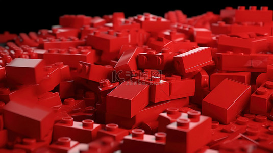 一组有趣的儿童红色塑料块的充满活力的 3D 渲染