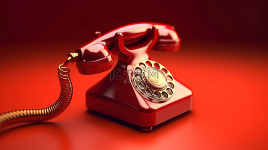3d 大胆红色背景上的老式红色电话