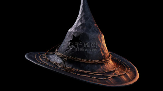 黑暗背景下神秘迷人的 3D 女巫帽子唤起了万圣节的精神
