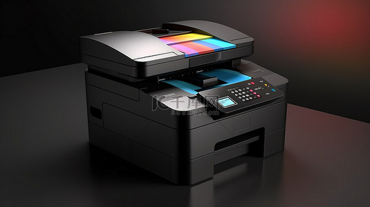 电脑办公桌面背景图片_具有专业技术的办公多功能打印机和扫描仪的 3D 插图