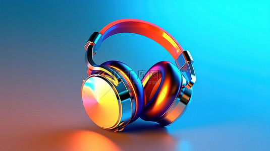 音乐人背景图片_具有渐变饰面的金属耳机的 3D 插图