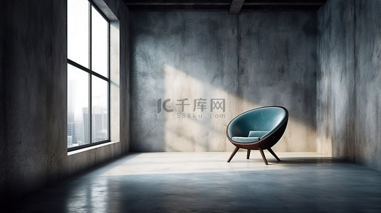 简约工业空间中的当代椅子 3D 渲染插图