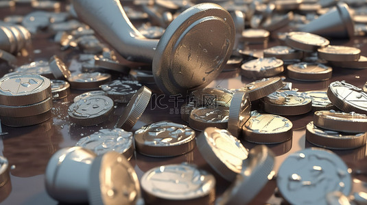 失去味觉背景图片_代表商业失败的锤击银币的 3d 插图