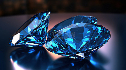 珠宝蓝色背景图片_反光背景展示了蓝宝石镶嵌蓝色钻石宝石的 3D 渲染