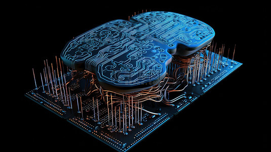 以 3d 大脑形状渲染的人工智能大脑或电路板