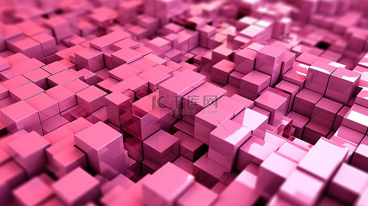 生日背景图片_粉红色抽象 3d 方形像素模板 3d 渲染