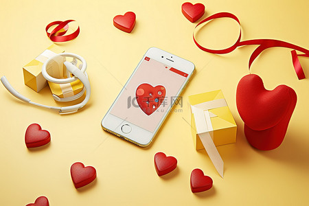 情人节礼物盒背景图片_显示情人节礼物和电话的图片