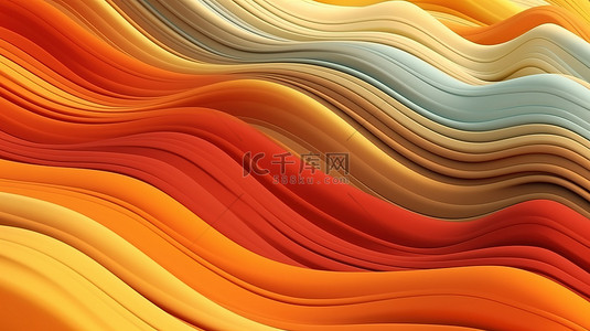 橙色色调充满活力的 3D 波水平比较渲染