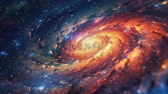 星空背景黑色背景图片_星空背景下耀眼的螺旋星系的 3D 渲染