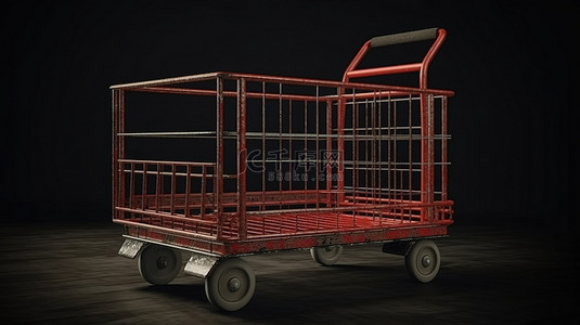 推车货物背景图片_仓库推车或平台小车的 3D 渲染